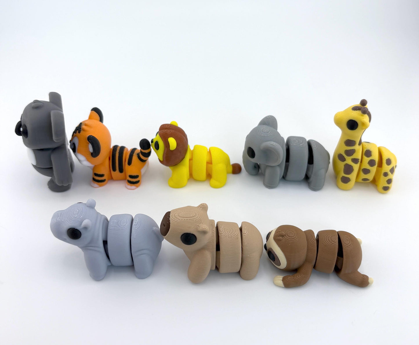 Baby Safari Animals 3D Printed Fidget Toys | Articulated Flexis – Lion, Tiger, Giraffe, Elephant, Koala, Hippo, Capybara, Sloth