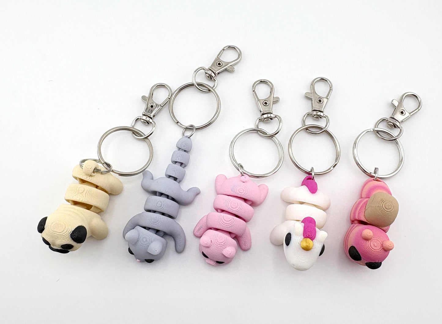 Baby Animal Keychain Set 1 - Dog, Cat, Pig, Unicorn, Snail