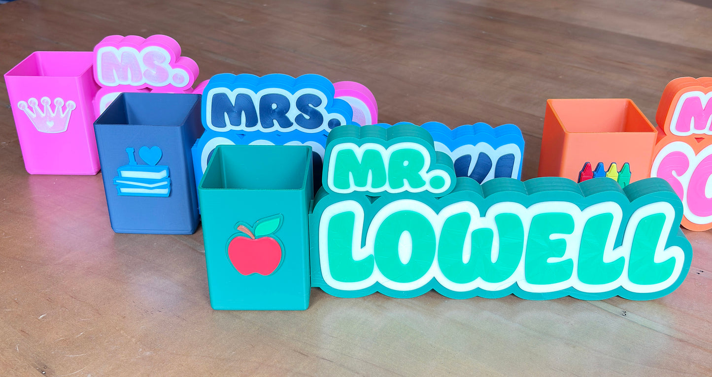 Personalized Desk Nameplate Pencil Holder