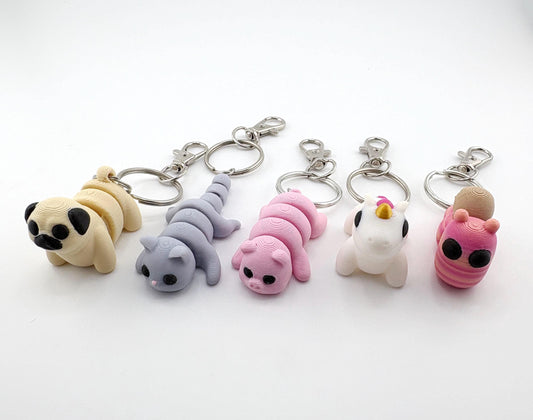Baby Animal Keychain Set 1 - Dog, Cat, Pig, Unicorn, Snail